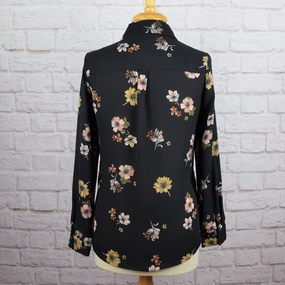Who What Wear Black Floral Button-Down Top Blouse - Picture 5 of 11